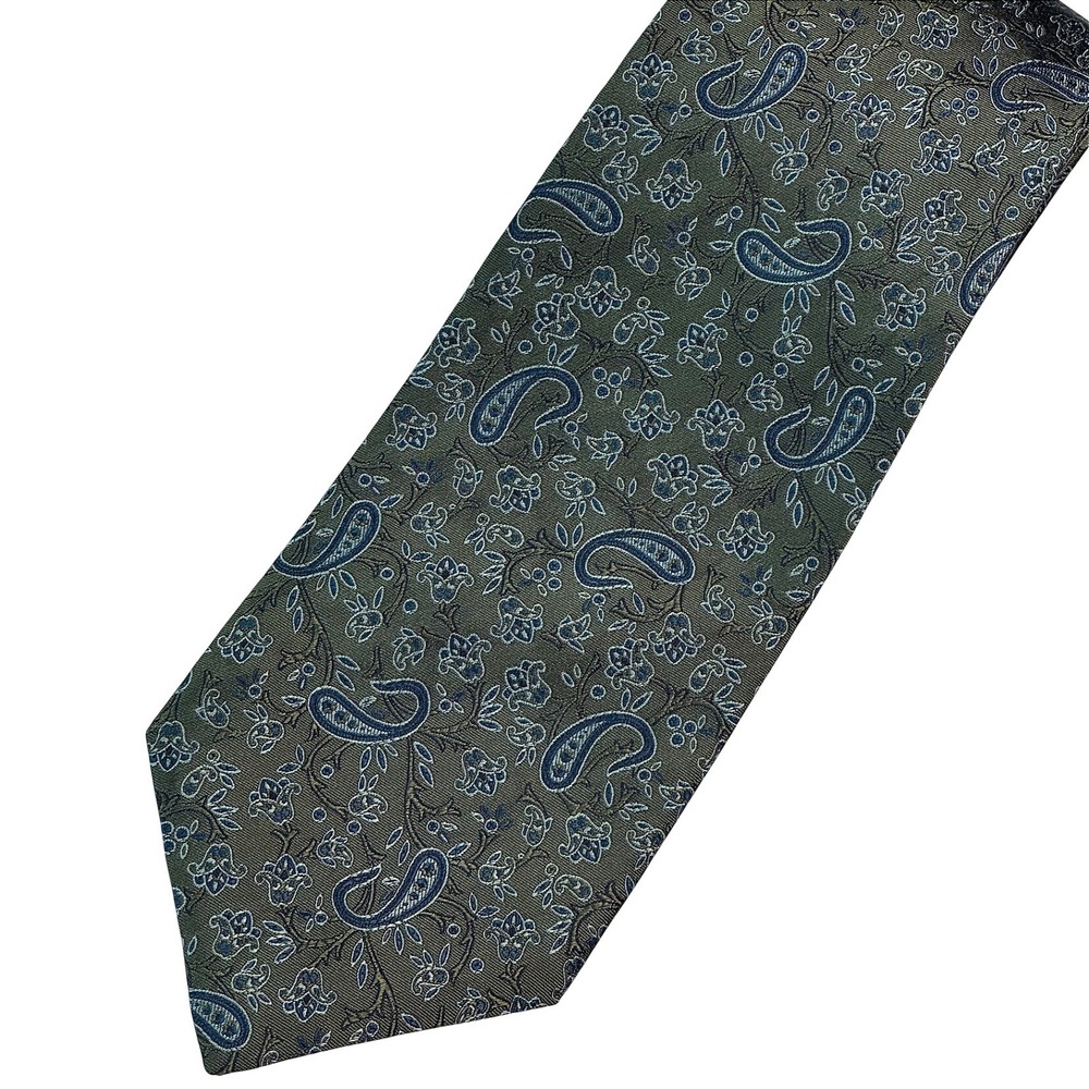 Massimo Bizzocchi Green Blue Paisley made in Italy thick silk tie Kiton Chairman